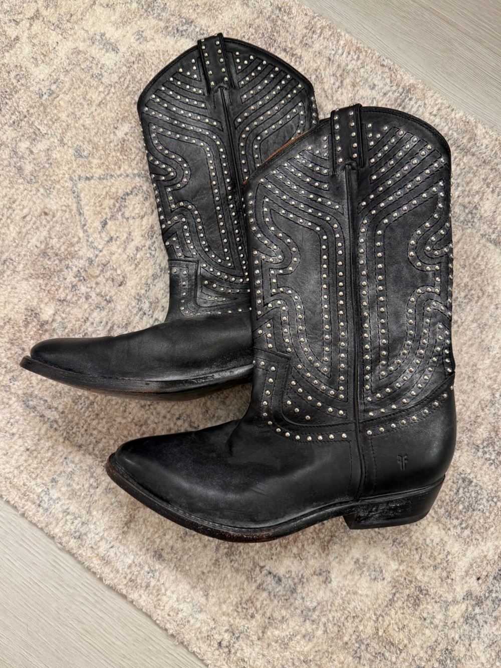 Frye ✨ Black Studded Billy Cowgirl Boots // Anthropologie